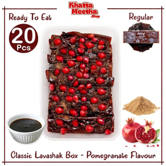 Regular Lavashak Fruit Leather Sheet – 20 Roll – Pomegranate Flavor With Tamarind Sauce Churan Chaat Masala Powder – Persian Snack Fruit Bar – Ready to Eat In Khatta Meetha