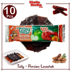 10 Pcs – Taily Persian Lavashak Fruit Bar Leather Sheets – Apple & Date Flavor In Khatta Meetha